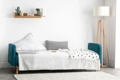 Miliboo Canapé Convertible|Voir Tous Les Canapés-Canapé convertible scandinave 3 places en tissu bleu et bois clair ULLA