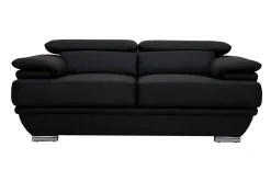 Miliboo Canapé Cuir|Voir Tous Les Canapés-Canapé cuir noir et acier chromé avec têtières ajustables 2 places EWING