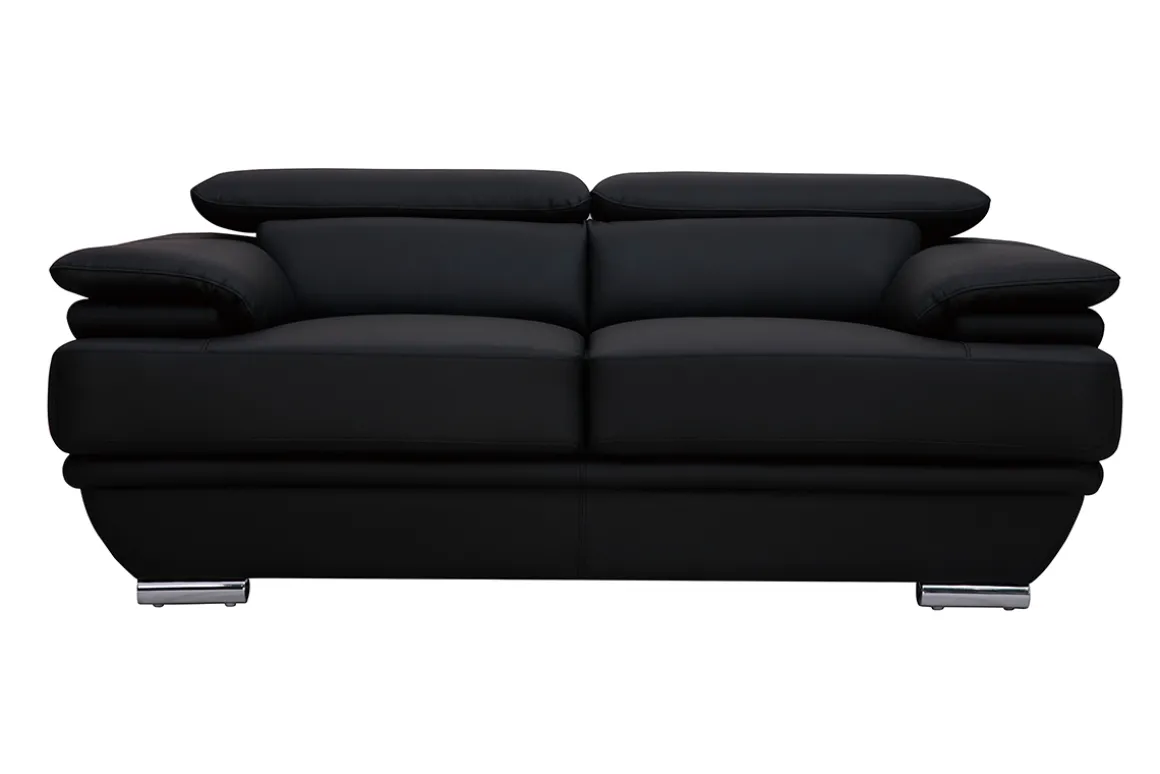 Miliboo Canapé Cuir|Voir Tous Les Canapés-Canapé cuir noir et acier chromé avec têtières ajustables 2 places EWING