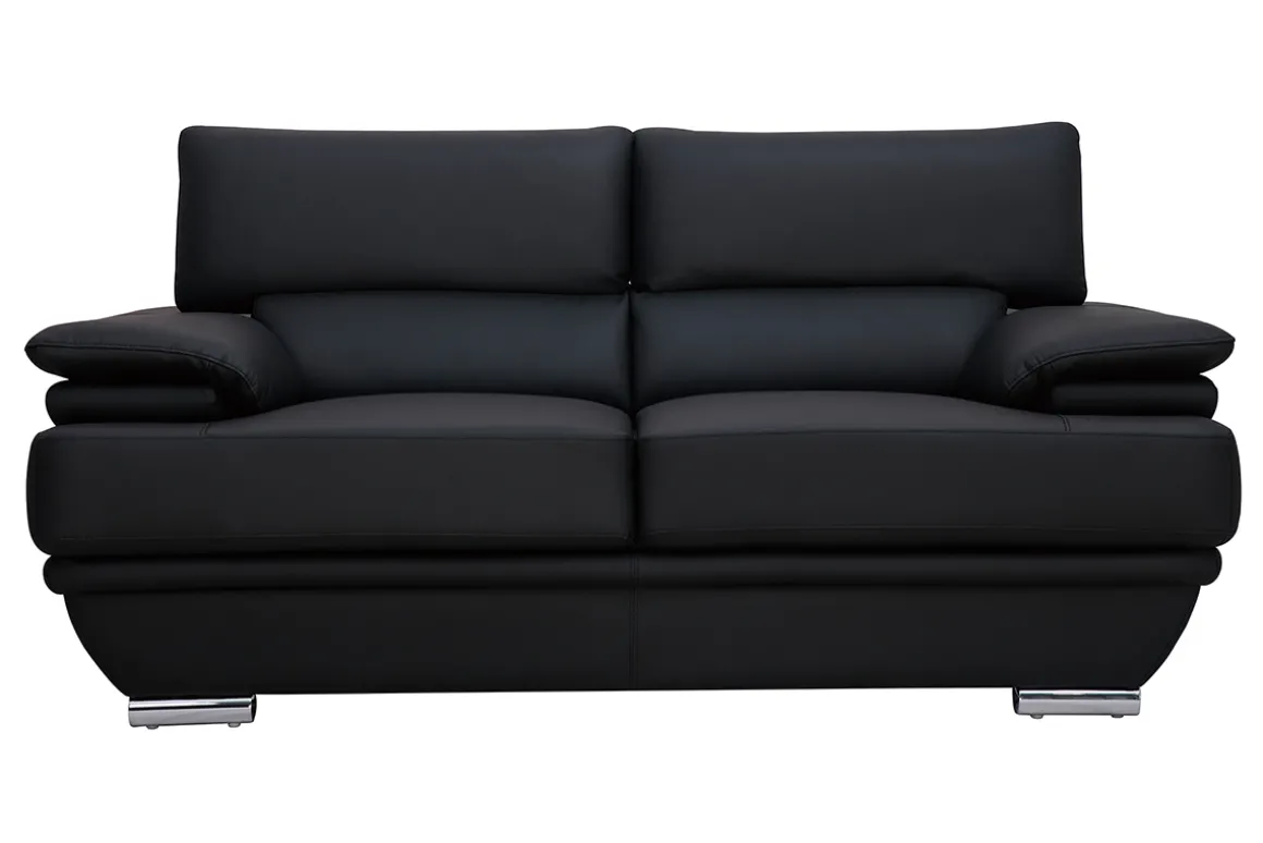 Miliboo Canapé Cuir|Voir Tous Les Canapés-Canapé cuir noir et acier chromé avec têtières ajustables 2 places EWING