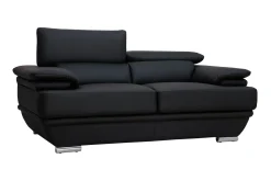 Miliboo Canapé Cuir|Voir Tous Les Canapés-Canapé cuir noir et acier chromé avec têtières ajustables 2 places EWING