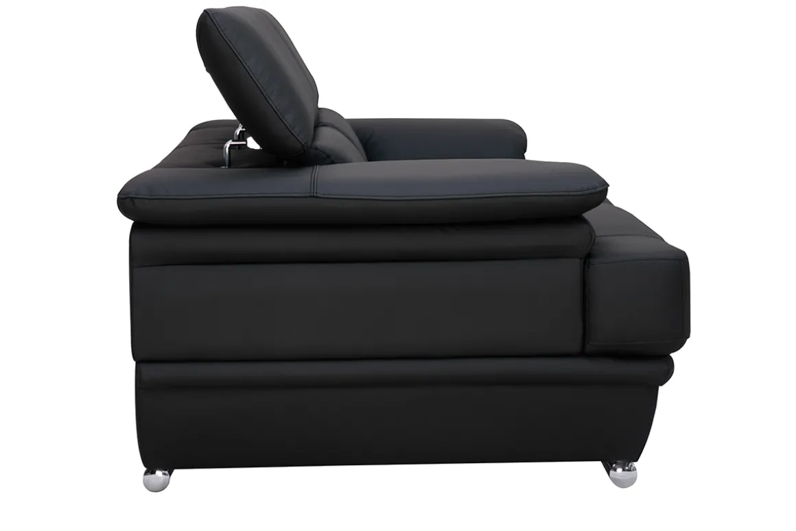 Miliboo Canapé Cuir|Voir Tous Les Canapés-Canapé cuir noir et acier chromé avec têtières ajustables 2 places EWING