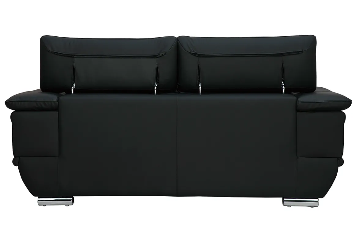 Miliboo Canapé Cuir|Voir Tous Les Canapés-Canapé cuir noir et acier chromé avec têtières ajustables 2 places EWING