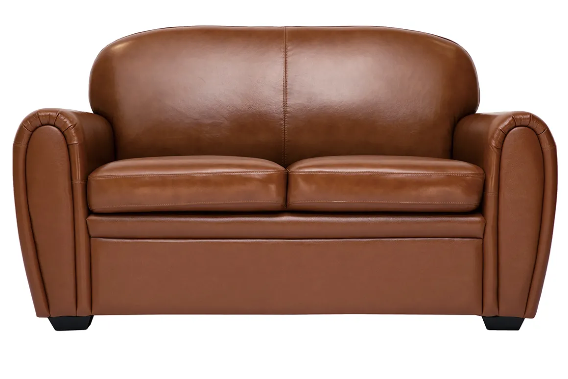 Miliboo Canapé Cuir|Voir Tous Les Canapés-Canapé cuir vintage 2 places marron et bois noir CLUB