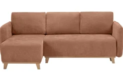 Miliboo Canapé D'angle|Voir Tous Les Canapés-Canapé d'angle convertible et réversible 3-4 places en tissu effet velours terracotta et bois clair ROMANE