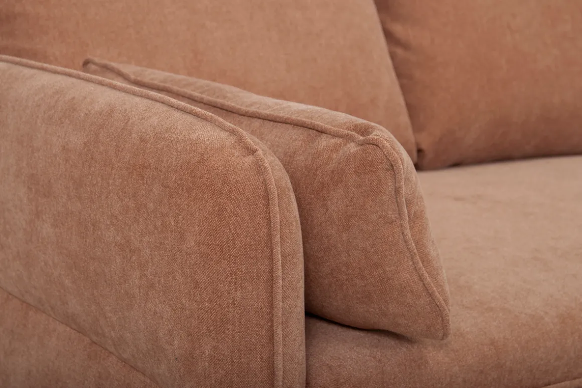 Miliboo Canapé Convertible|Canapé D'angle-Canapé d'angle convertible réversible avec coffre 3-4 places en tissu effet velours terracotta et bois clair DRISS