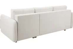 Miliboo Canapé Convertible|Canapé D'angle-Canapé d'angle convertible et réversible 3-4 places en tissu effet velours beige et bois clair ROMANE