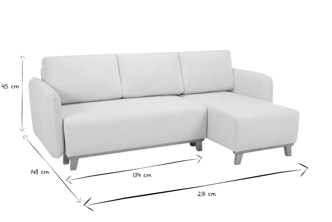 Miliboo Canapé Convertible|Canapé D'angle-Canapé d'angle convertible et réversible 3-4 places en tissu effet velours beige et bois clair ROMANE