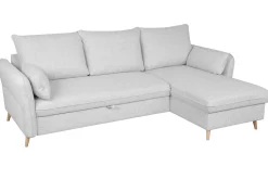 Miliboo Canapé Convertible|Canapé D'angle-Canapé d'angle convertible réversible avec coffre 3-4 places en tissu gris clair et bois clair DRISS