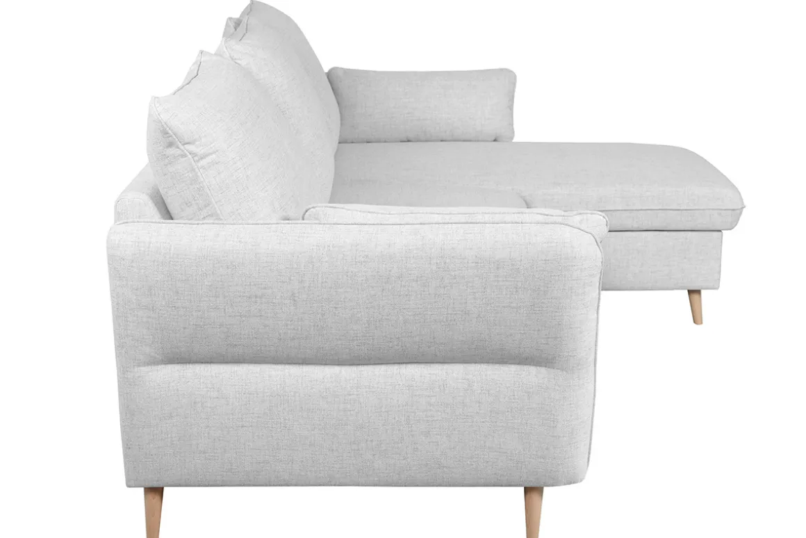 Miliboo Canapé Convertible|Canapé D'angle-Canapé d'angle convertible réversible avec coffre 3-4 places en tissu gris clair et bois clair DRISS