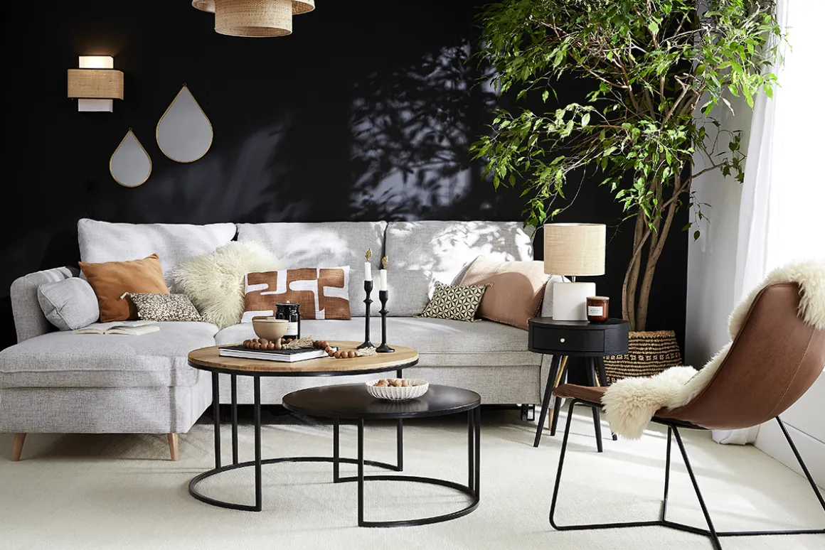 Miliboo Canapé Convertible|Canapé D'angle-Canapé d'angle convertible réversible avec coffre 3-4 places en tissu gris clair et bois clair DRISS