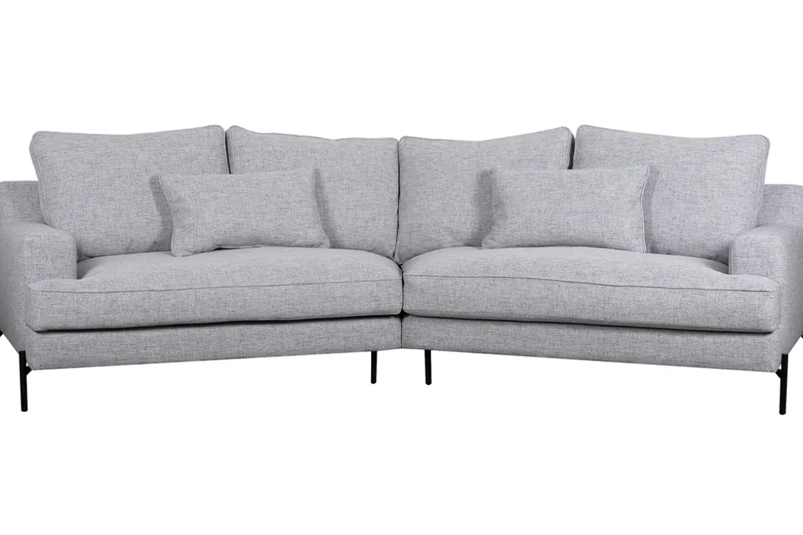 Miliboo Canapé D'angle|Voir Tous Les Canapés-Canapé d'angle design 5 places en tissu gris chiné et métal noir PUCHKINE