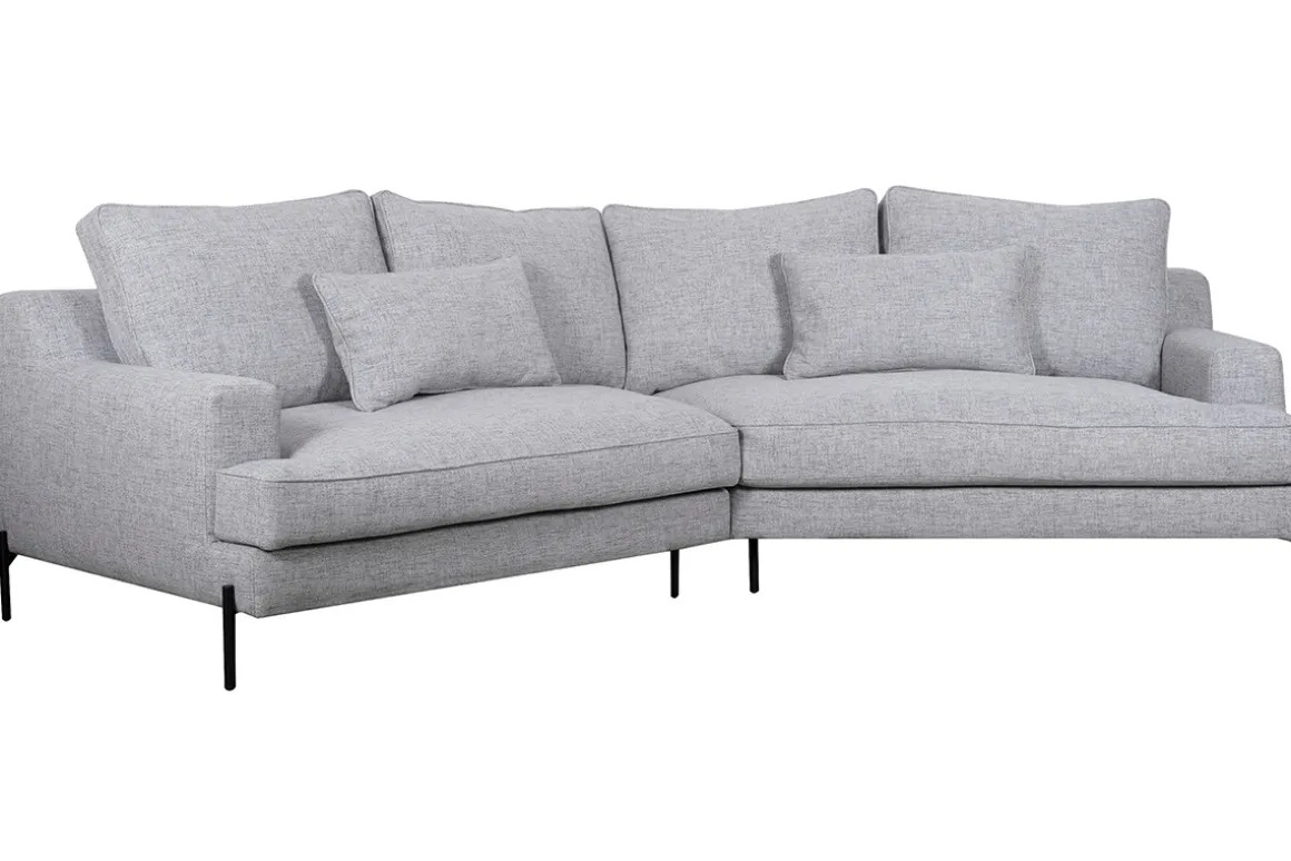 Miliboo Canapé D'angle|Voir Tous Les Canapés-Canapé d'angle design 5 places en tissu gris chiné et métal noir PUCHKINE