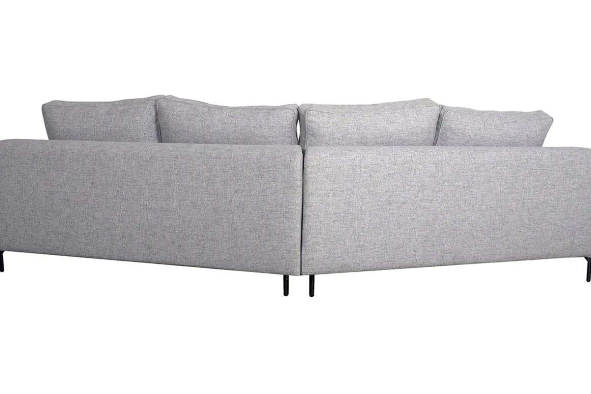 Miliboo Canapé D'angle|Voir Tous Les Canapés-Canapé d'angle design 5 places en tissu gris chiné et métal noir PUCHKINE