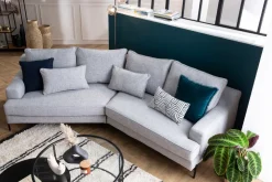 Miliboo Canapé D'angle|Voir Tous Les Canapés-Canapé d'angle design 5 places en tissu gris chiné et métal noir PUCHKINE