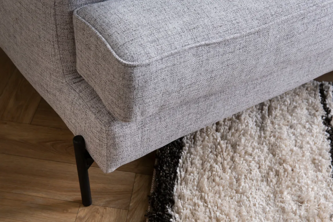 Miliboo Canapé D'angle|Voir Tous Les Canapés-Canapé d'angle design 5 places en tissu gris chiné et métal noir PUCHKINE