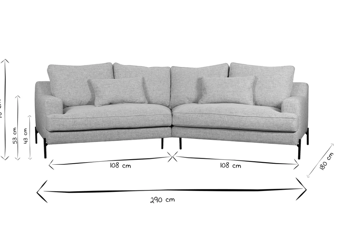 Miliboo Canapé D'angle|Voir Tous Les Canapés-Canapé d'angle design 5 places en tissu gris chiné et métal noir PUCHKINE
