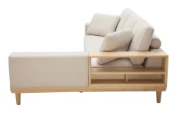 Miliboo Canapé D'angle|Voir Tous Les Canapés-Canapé d'angle droit 5 places avec rangements en tissu effet velours texturé beige et bois clair KOMAO