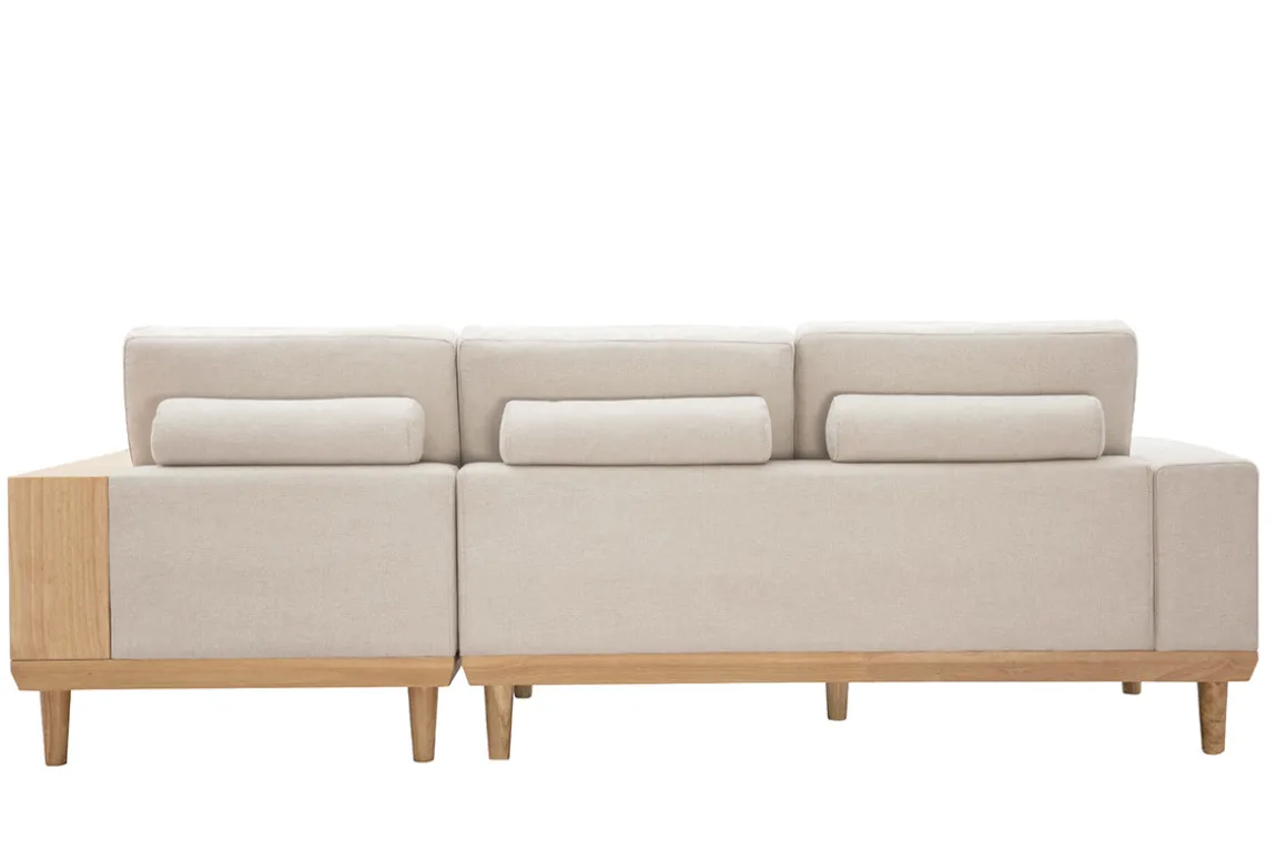 Miliboo Canapé D'angle|Voir Tous Les Canapés-Canapé d'angle droit 5 places avec rangements en tissu effet velours texturé beige et bois clair KOMAO