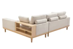 Miliboo Canapé D'angle|Voir Tous Les Canapés-Canapé d'angle droit 5 places avec rangements en tissu effet velours texturé beige et bois clair KOMAO