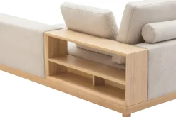 Miliboo Canapé D'angle|Voir Tous Les Canapés-Canapé d'angle droit 5 places avec rangements en tissu effet velours texturé beige et bois clair KOMAO