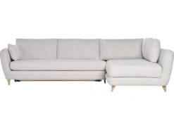 Miliboo Canapé Convertible|Canapé D'angle-Canapé d'angle droit convertible scandinave 5 places en tissu gris clair chiné et bois clair CREEP