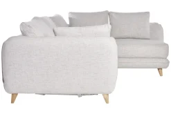 Miliboo Canapé Convertible|Canapé D'angle-Canapé d'angle droit convertible scandinave 5 places en tissu gris clair chiné et bois clair CREEP