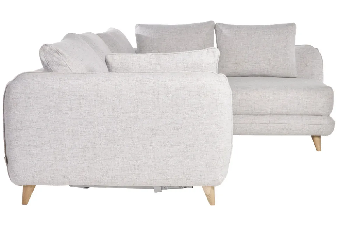 Miliboo Canapé Convertible|Canapé D'angle-Canapé d'angle droit convertible scandinave 5 places en tissu gris clair chiné et bois clair CREEP