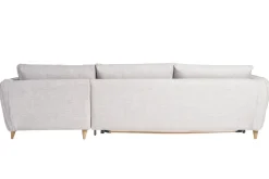 Miliboo Canapé Convertible|Canapé D'angle-Canapé d'angle droit convertible scandinave 5 places en tissu gris clair chiné et bois clair CREEP