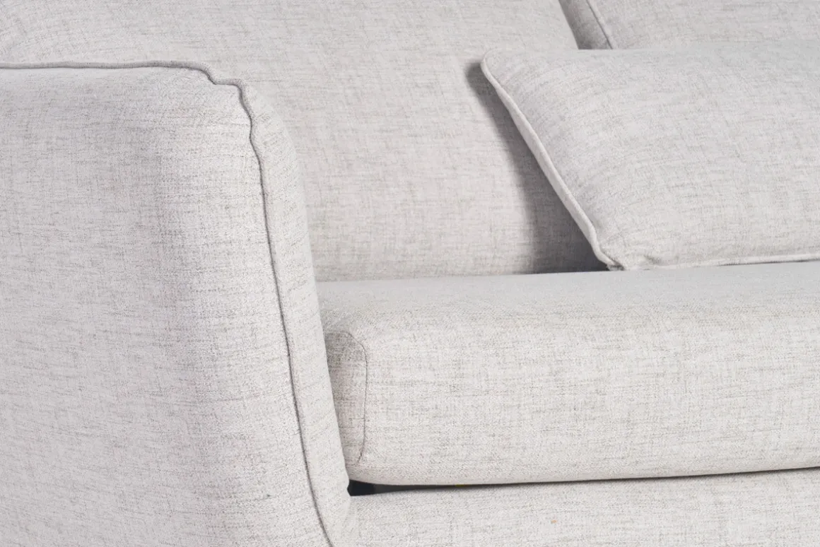 Miliboo Canapé Convertible|Canapé D'angle-Canapé d'angle droit convertible scandinave 5 places en tissu gris clair chiné et bois clair CREEP