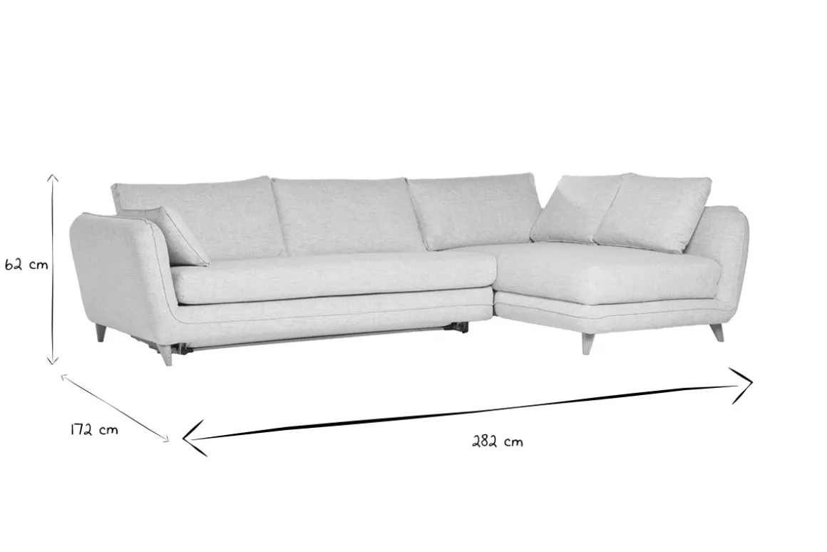 Miliboo Canapé Convertible|Canapé D'angle-Canapé d'angle droit convertible scandinave 5 places en tissu gris clair chiné et bois clair CREEP