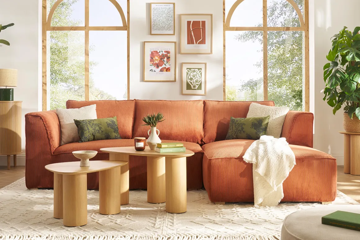 Miliboo Canapé D'angle|Voir Tous Les Canapés-Canapé d'angle droit design en tissu velours côtelé terre brûlée 3-4 places PANAM