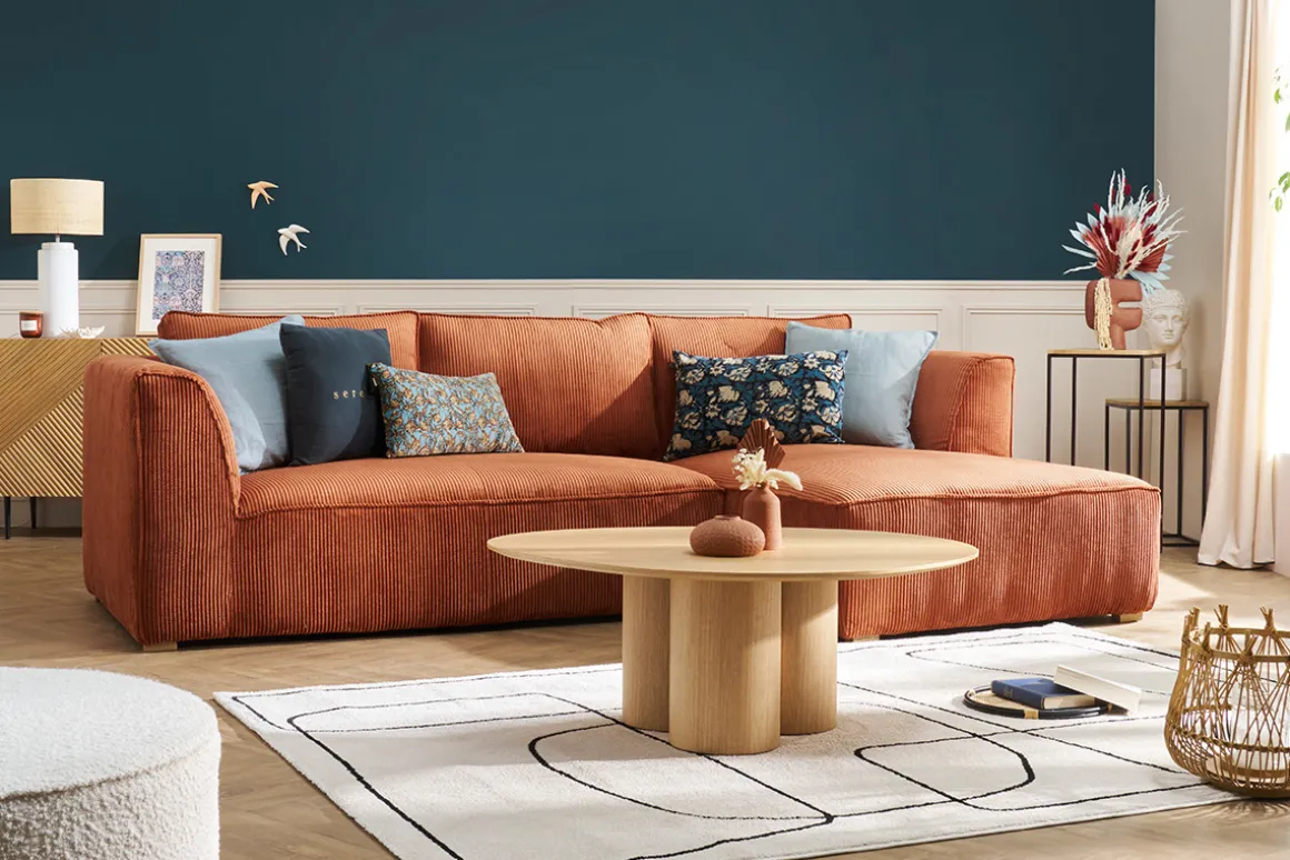 Miliboo Canapé D'angle|Voir Tous Les Canapés-Canapé d'angle droit design en tissu velours côtelé terre brûlée 3-4 places PANAM