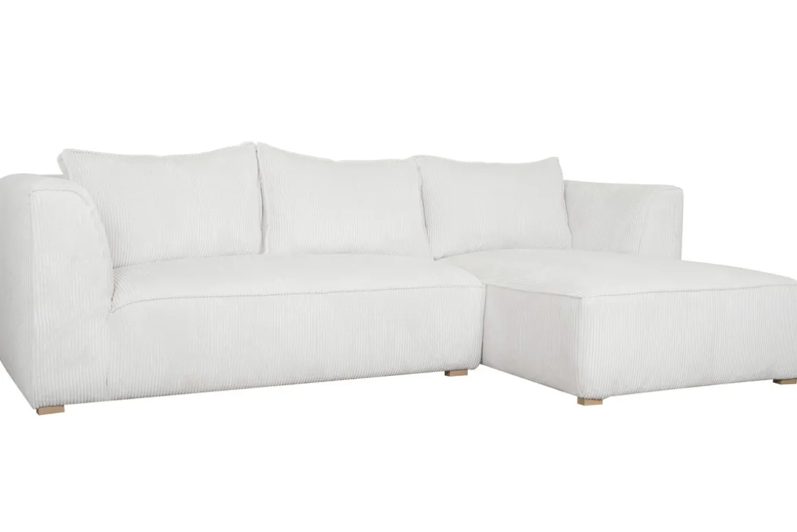 Miliboo Canapé D'angle|Voir Tous Les Canapés-Canapé d'angle droit design en tissu velours côtelé écru 3-4 places PANAM