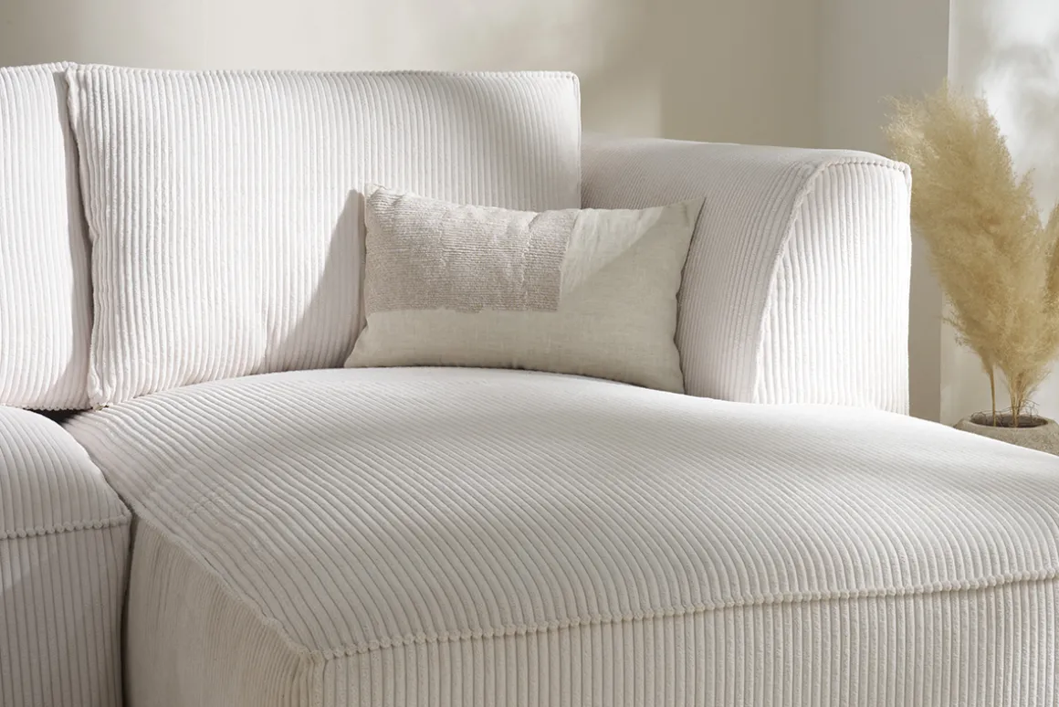 Miliboo Canapé D'angle|Voir Tous Les Canapés-Canapé d'angle droit design en tissu velours côtelé écru 3-4 places PANAM