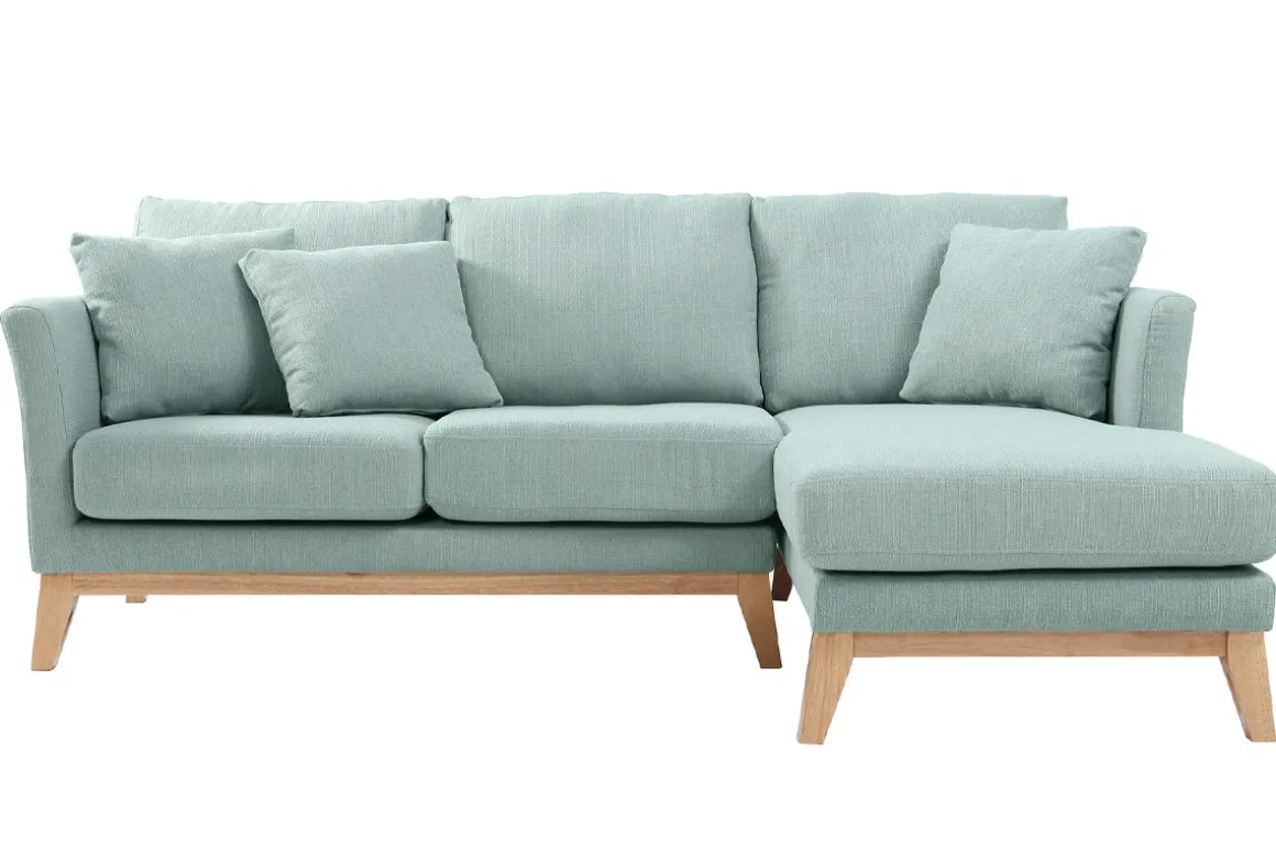 Miliboo Canapé D'angle|Voir Tous Les Canapés-Canapé d'angle droit déhoussable scandinave 4 places en tissu vert lagon et bois clair OSLO