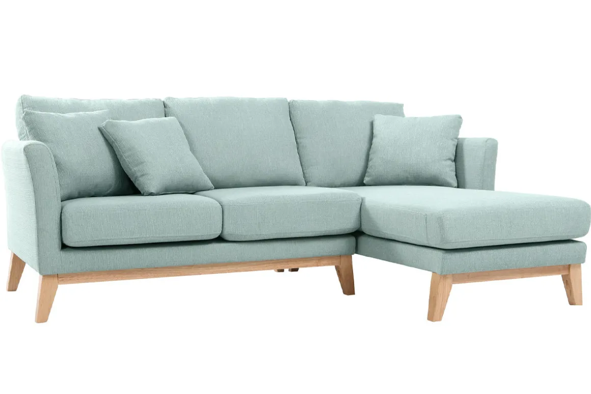 Miliboo Canapé D'angle|Voir Tous Les Canapés-Canapé d'angle droit déhoussable scandinave 4 places en tissu vert lagon et bois clair OSLO