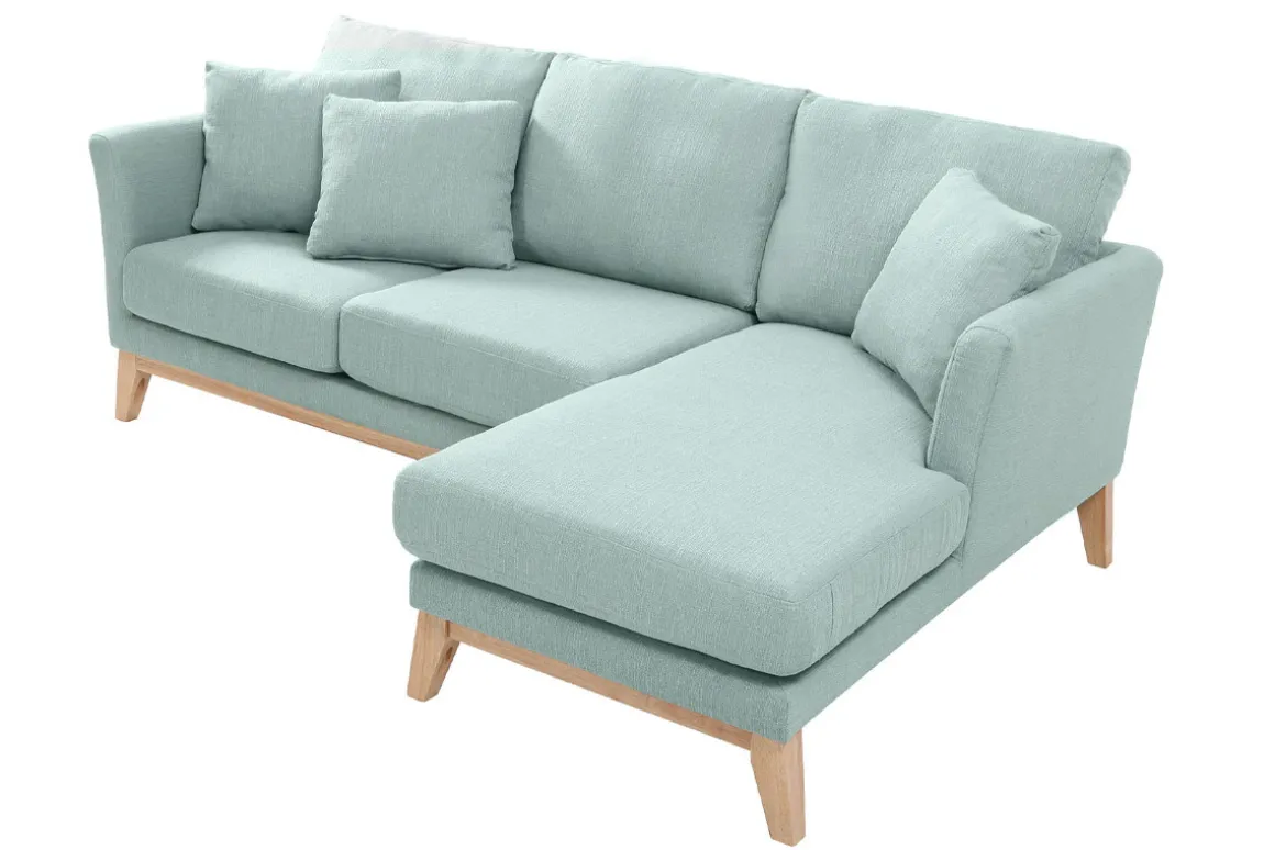 Miliboo Canapé D'angle|Voir Tous Les Canapés-Canapé d'angle droit déhoussable scandinave 4 places en tissu vert lagon et bois clair OSLO