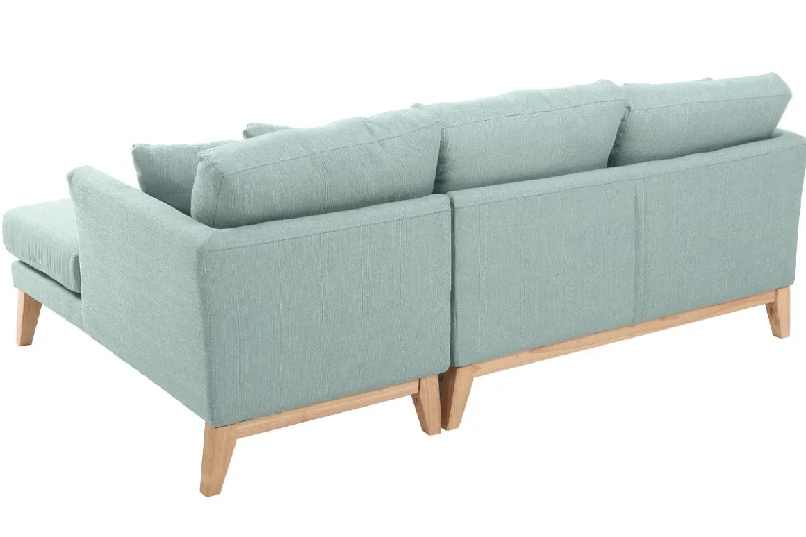 Miliboo Canapé D'angle|Voir Tous Les Canapés-Canapé d'angle droit déhoussable scandinave 4 places en tissu vert lagon et bois clair OSLO