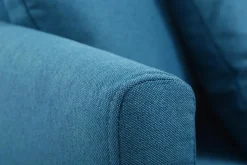 Miliboo Canapé D'angle|Voir Tous Les Canapés-Canapé d'angle droit déhoussable 4 places en tissu bleu canard et bois clair OSLO