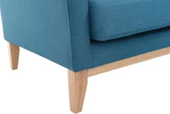 Miliboo Canapé D'angle|Voir Tous Les Canapés-Canapé d'angle droit déhoussable 4 places en tissu bleu canard et bois clair OSLO