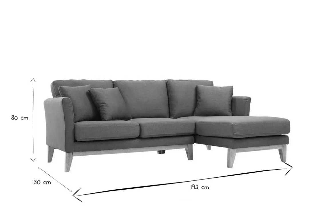 Miliboo Canapé D'angle|Voir Tous Les Canapés-Canapé d'angle droit déhoussable 4 places en tissu bleu canard et bois clair OSLO