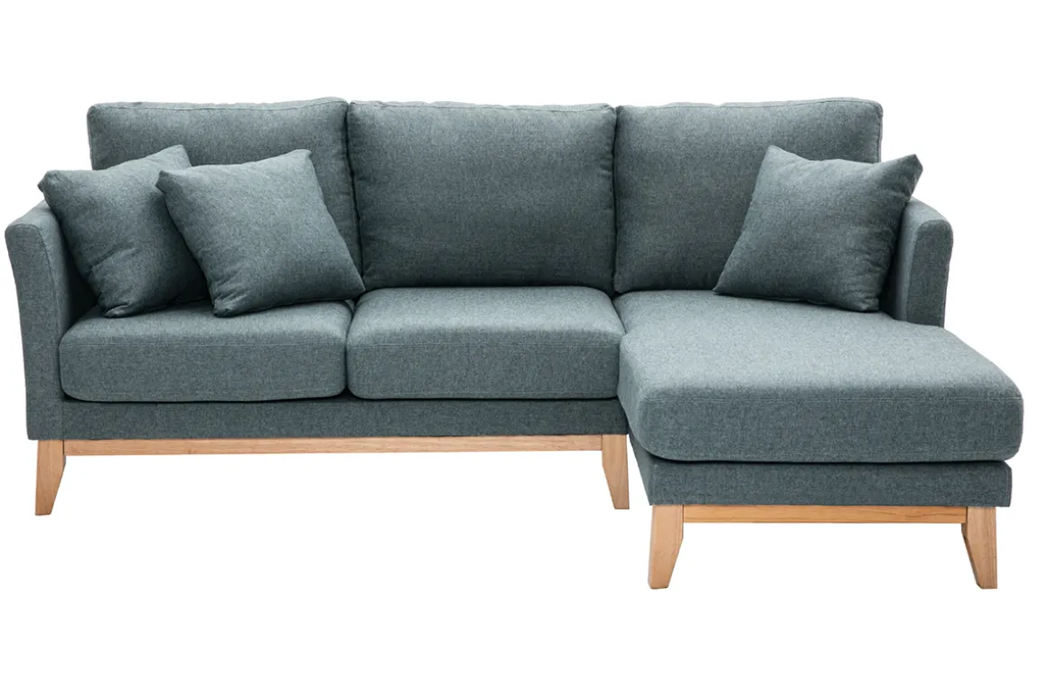 Miliboo Canapé D'angle|Voir Tous Les Canapés-Canapé d'angle droit déhoussable scandinave 4 places en tissu vert de gris et bois clair OSLO