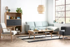 Miliboo Canapé D'angle|Voir Tous Les Canapés-Canapé d'angle droit déhoussable scandinave 4 places en tissu vert de gris et bois clair OSLO
