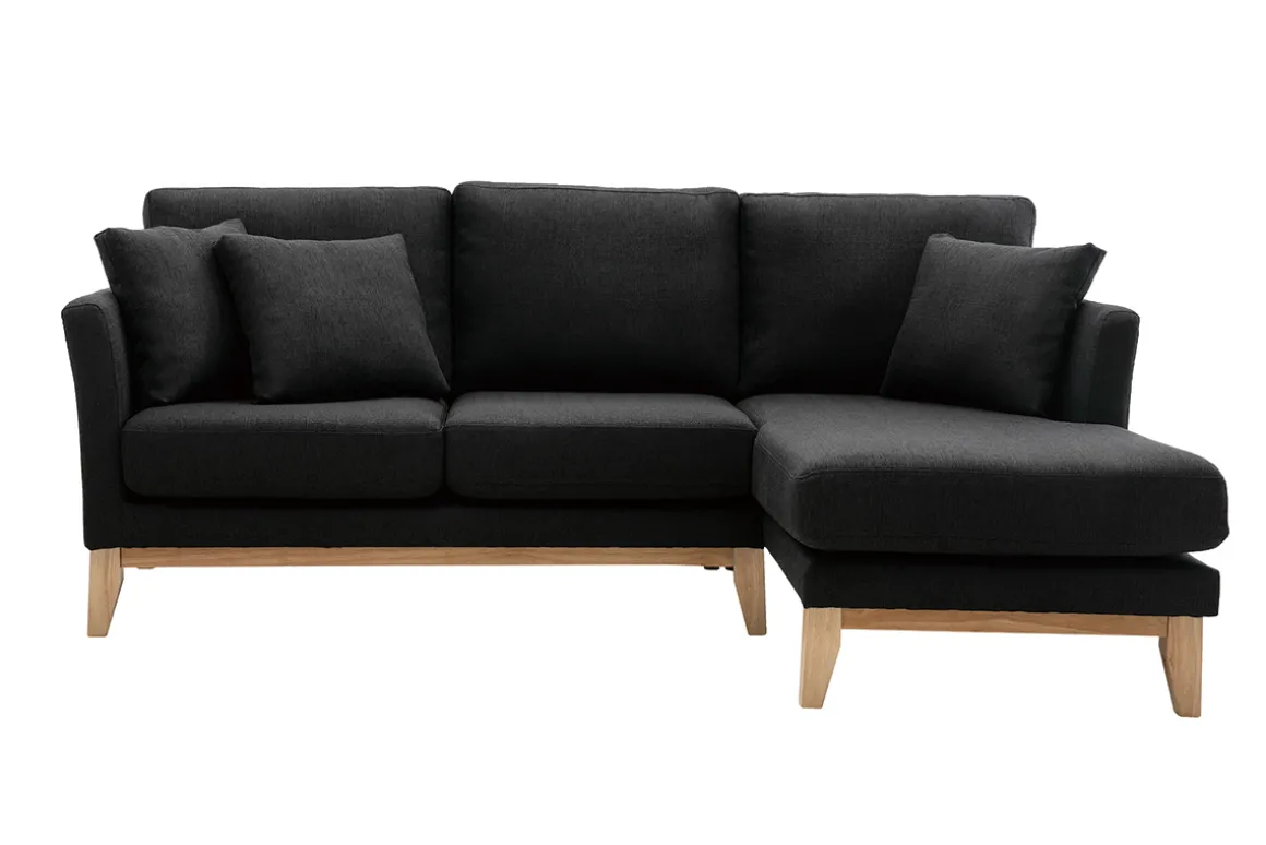 Miliboo Canapé D'angle|Voir Tous Les Canapés-Canapé d'angle droit déhoussable scandinave 4 places en tissu gris foncé et bois clair OSLO