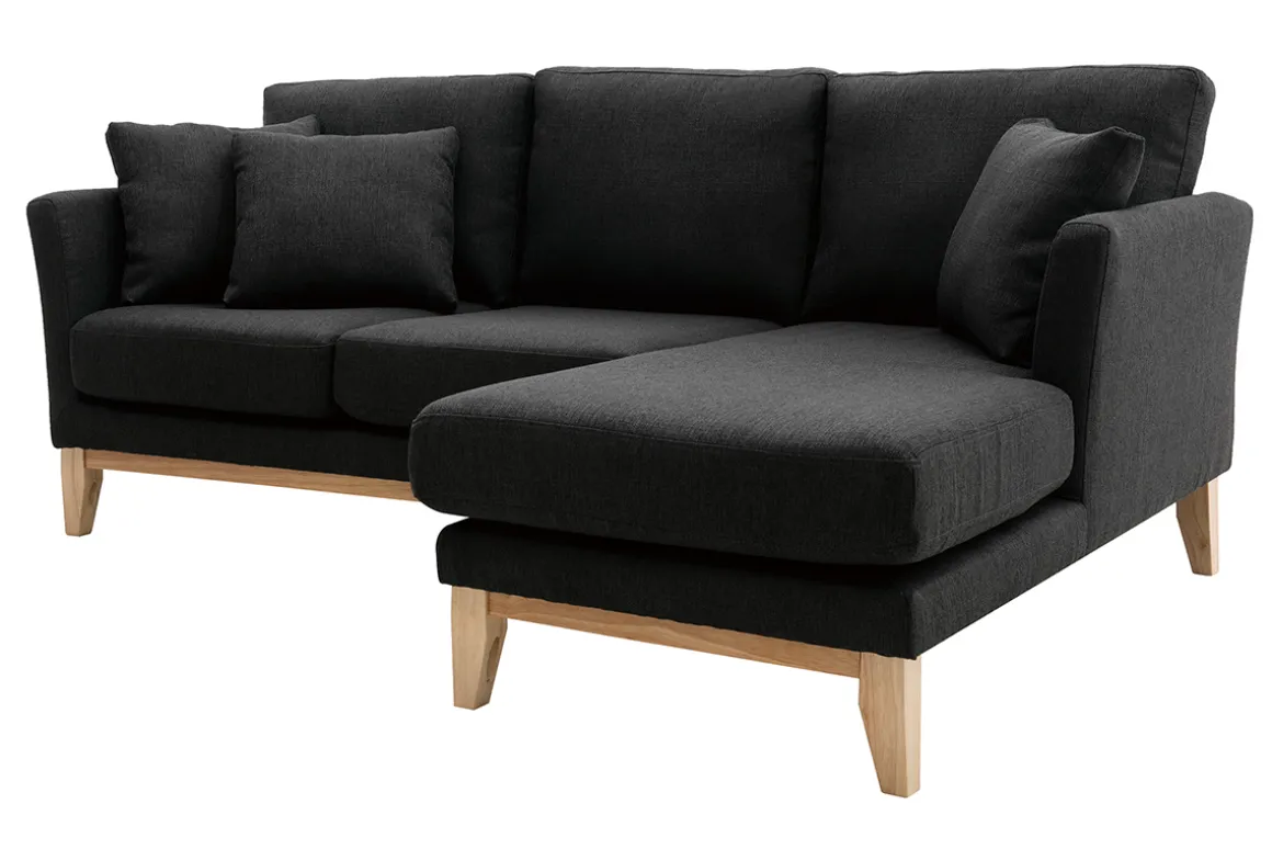 Miliboo Canapé D'angle|Voir Tous Les Canapés-Canapé d'angle droit déhoussable scandinave 4 places en tissu gris foncé et bois clair OSLO