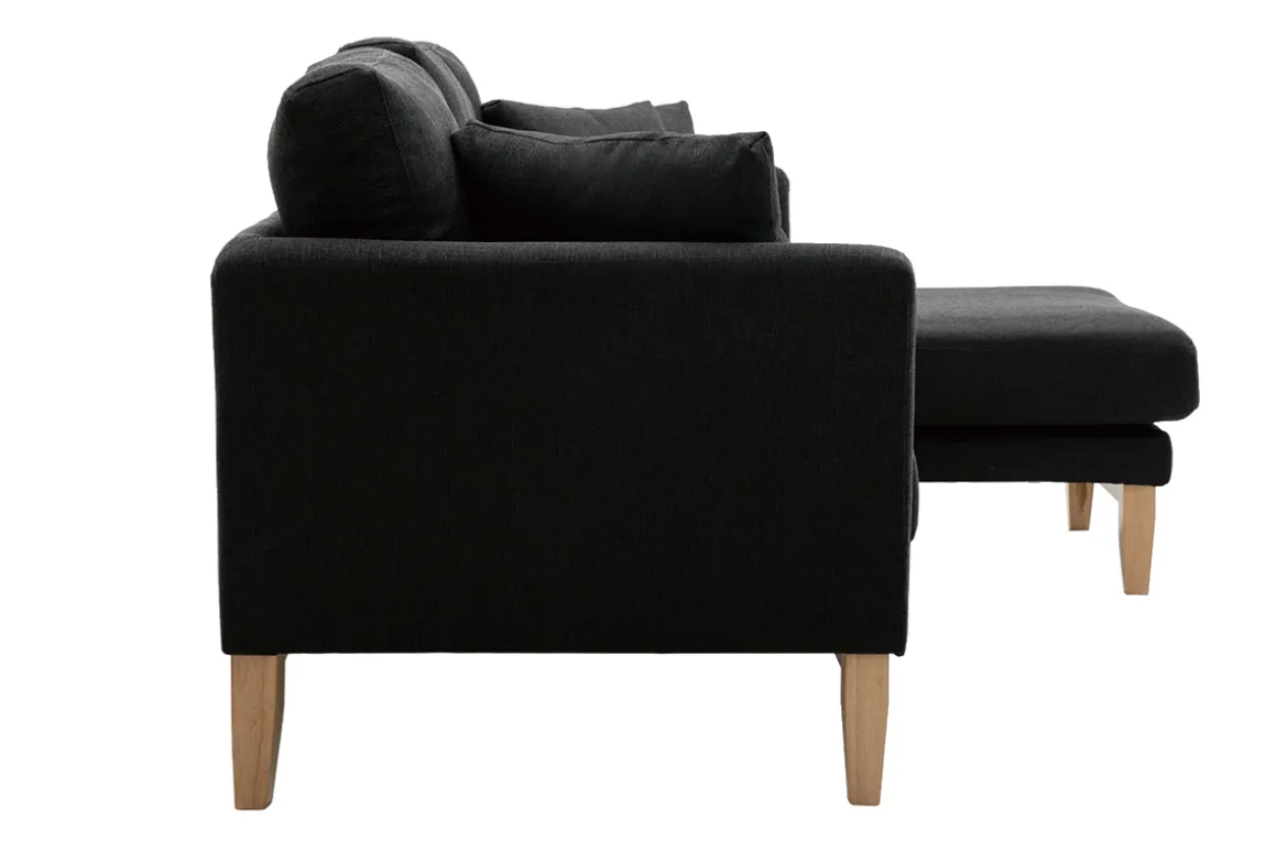 Miliboo Canapé D'angle|Voir Tous Les Canapés-Canapé d'angle droit déhoussable scandinave 4 places en tissu gris foncé et bois clair OSLO