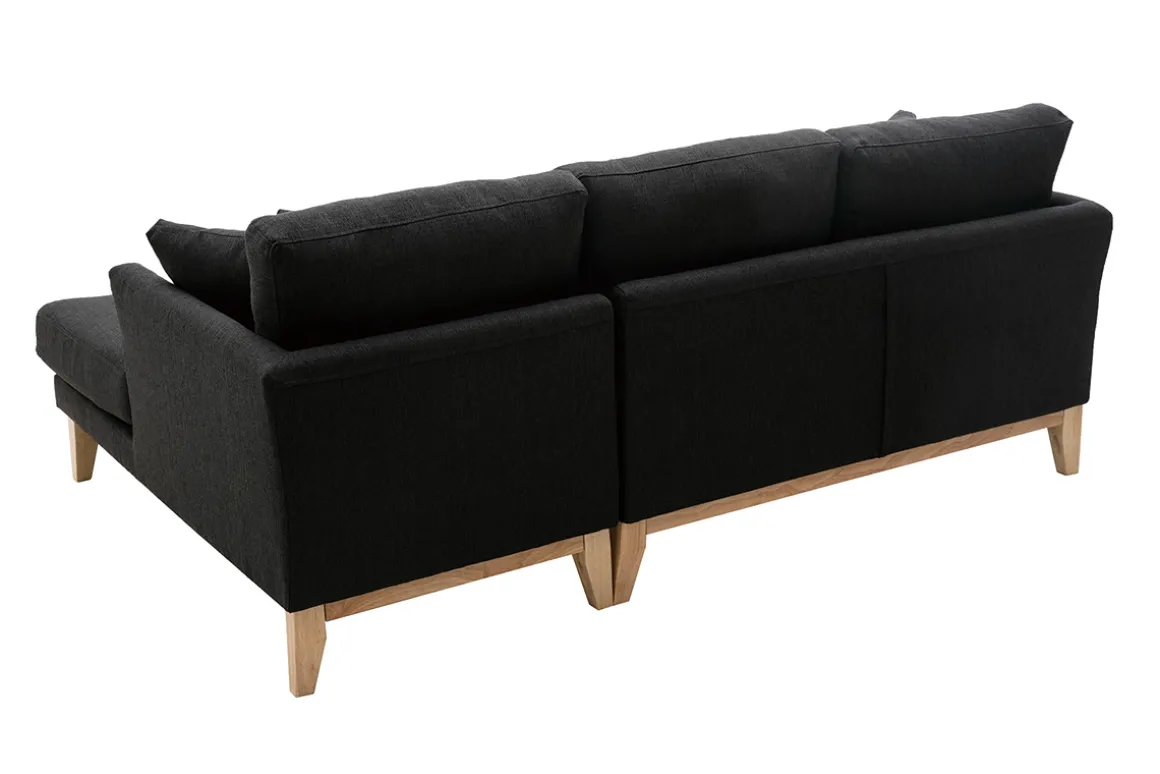 Miliboo Canapé D'angle|Voir Tous Les Canapés-Canapé d'angle droit déhoussable scandinave 4 places en tissu gris foncé et bois clair OSLO