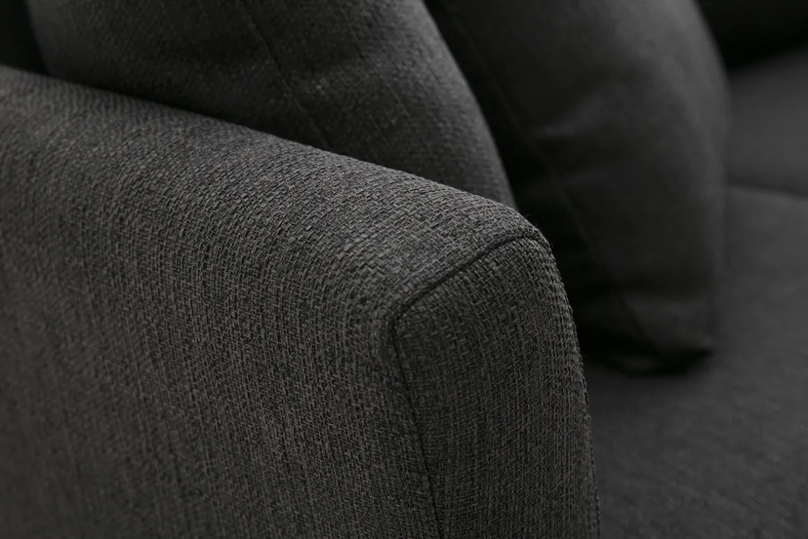 Miliboo Canapé D'angle|Voir Tous Les Canapés-Canapé d'angle droit déhoussable scandinave 4 places en tissu gris foncé et bois clair OSLO