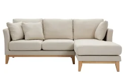 Miliboo Canapé D'angle|Voir Tous Les Canapés-Canapé d'angle droit déhoussable 4 places en tissu beige et bois clair OSLO